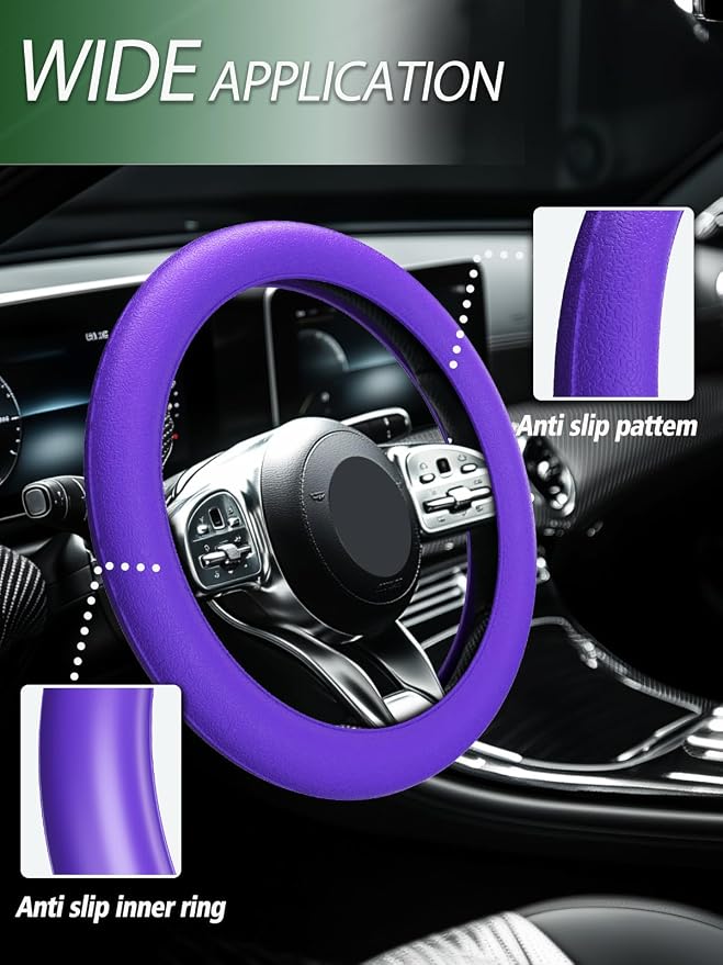 LRITER Car Steering Wheel Cover, Non-Slip Silicone Material, Purple | Multiple Color Choices, Universal Auto Parts Steering Wheel Cover, Suitable for Most Cars - Image 6
