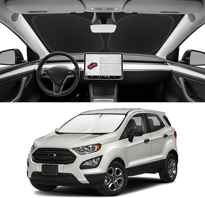 Custom Fit Windshield Sun Shade for Ford EcoSport 2018-2022 | Blocks UV Rays and Sun Heat, Helps Reduce Interior Temperature, Protects Dashboard from Fading, Folds Easily for Storage by SLOGENTO