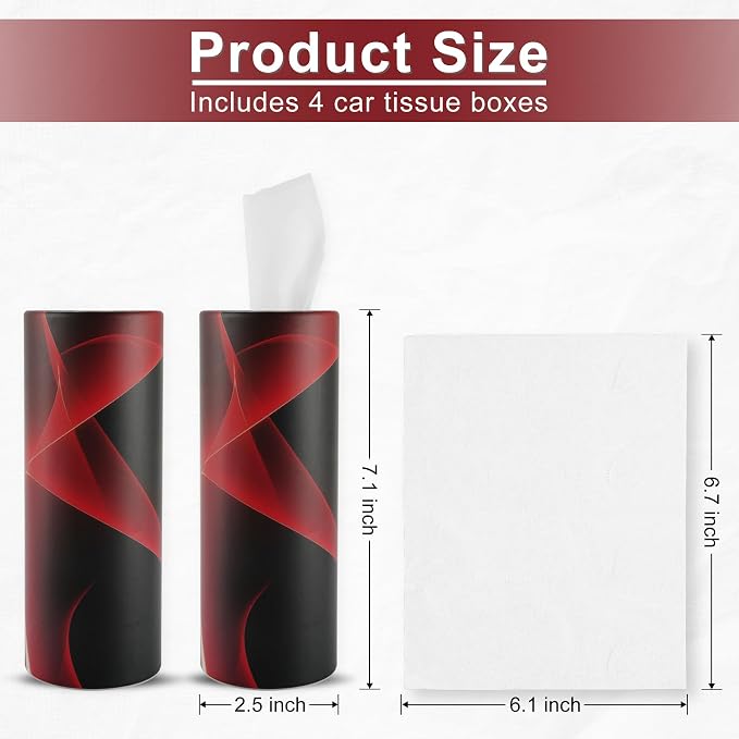SINGARO Car Tissue Holder, 4 Pack Car Cup Holder Facial Tissues with Travel Tissue Bag, Quick and Convenient Flower Combination Car Tissue Box(4 Canisters/200 Tissues) Black - Red - Image 2