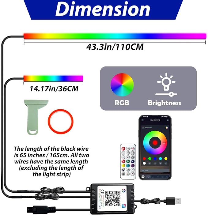 RGB-IC Car Led Strip Lights, Interior Car Lights, App and Remote Control Ambient Lighting Kit with 16 Million Colors Fiber Optics&Music Sync Rhythm, USB Neon Light Accessories for Center Console&Door - Image 6