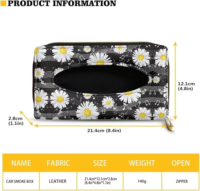 Biyejit Car Tissue Holder, Music Daisy Car Decorative Hanging Napkin Case, PU Leather Tissue Box for Car Sun Visor, Backseat - Image 6