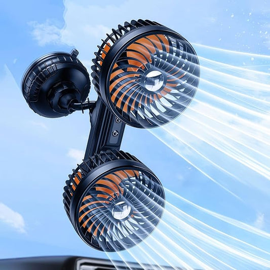 Dual Head Suction Cup Car Cooling Fan for Window Dashboard, 4000Mah Battery Powered Rechargeable USB Car Fans That Blow Cold Air, Cooler for Semi Truck Rv Van Tractor Cab Vehicles without Ac by DICMKY