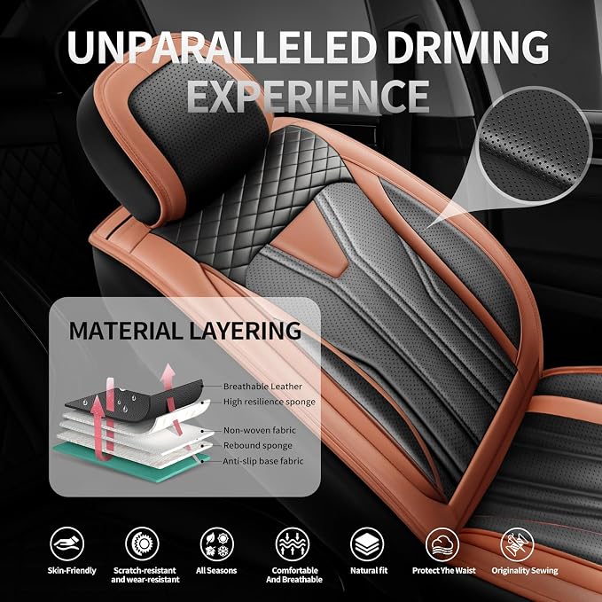 Fit Avalon Premium Leather Car Seat Covers for Toyota Avalon 2001-2021 2022 - Waterproof，Breathable，All-Weather Seat Cushion Protecto & Airbag Compatible, 2 Front Seat Brown&Black - Image 2