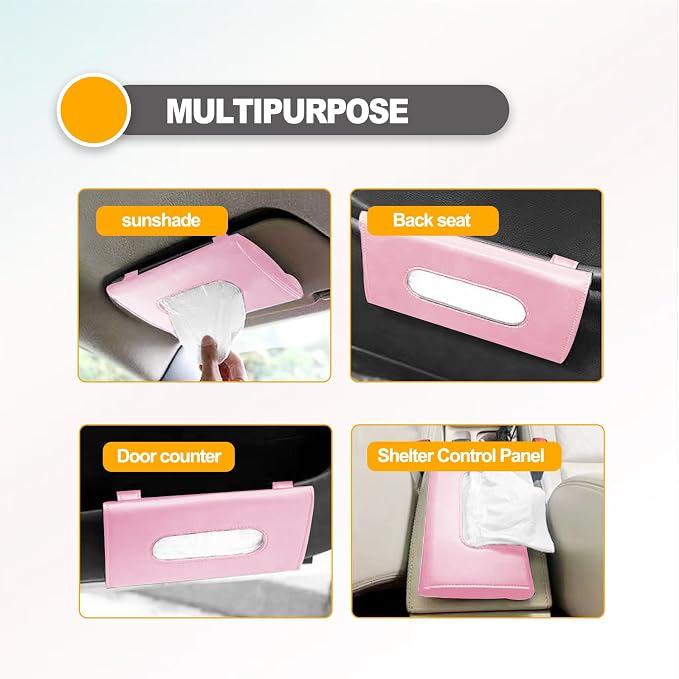 Premium PU Leather Car Tissue Holder Visor for Universal Auto,Tissue Case Holder Seat Back with Tissue Refill, Car Tissue Holder (Pink) - Image 6