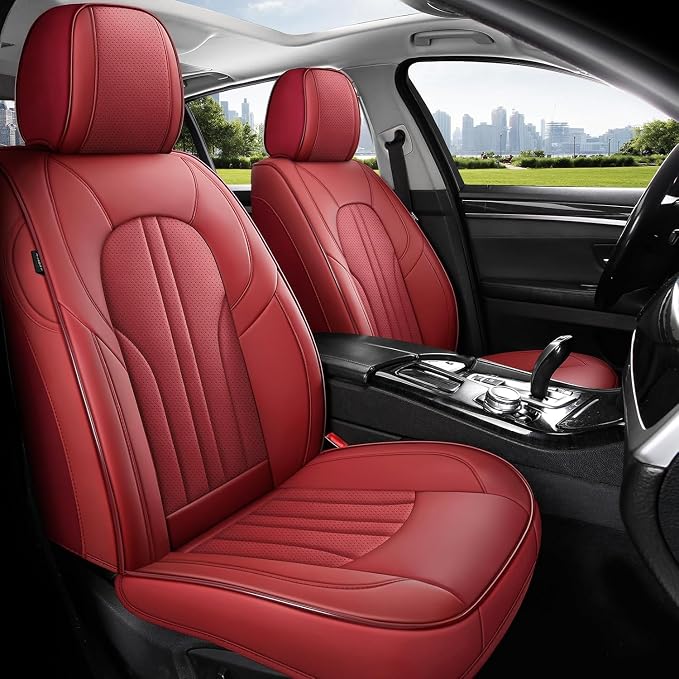 Red Car Seat Covers,Leather Car Seat Cover, Waterproof Seat Covers Full Set - Image 2