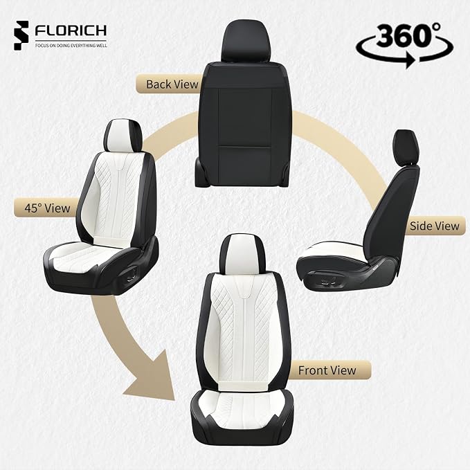 FLORICH Waterproof Front Car Seat Cover Faux Leather Automotive Seat Cover Front Car Seat Cushion Car Seat Protector Accessories Universal Fit for Most Cars SUV Trucks, Black&White - Image 7