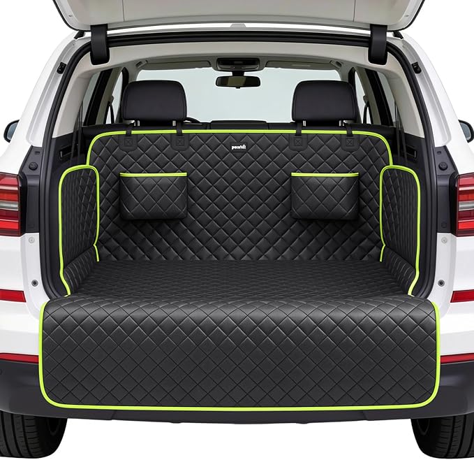 SUV Cargo Liner for Dogs, Upgraded Scratch-proof Leather 14.17" Heightened Side Flaps, 53.15" x40.55" Waterproof Non-Slip Trunk Liner with Bumper Flap, Universal Fit for SUVs Sedans Vans 3-Row SUV by pecute