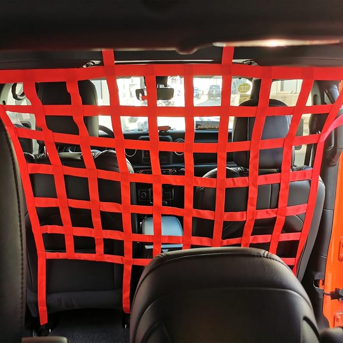 Rear Seat Dog Barrier Net Divider for Jeep Wrangler JK JL JT 2007-2025 | Fits Jeep Wrangler JK JL & Gladiator JT 2/4 Door, Red, Thickened Polyester Pet & Child Safety Barrier, No-Tool Install - Image 7