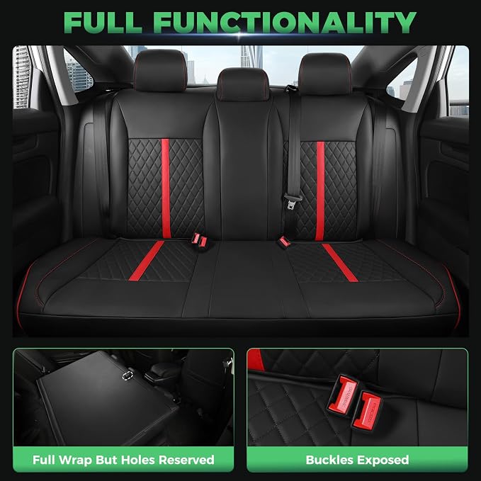 RIDEPOSH Custom Fit Seat Covers for Honda Civic 2016-2021 | Sedan LX, Faux Leather, Solid Bench Rear, No Rear Armrest, Waterproof, Full Coverage, Airbag Compatible, Easy-to-clean - Image 5