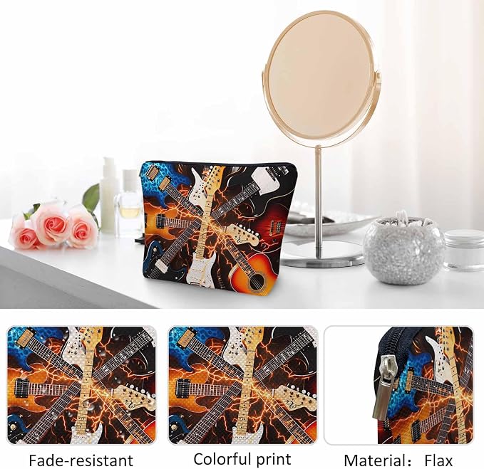 Rock Guitar Makeup Bag For Women, Adorable Cosmetic Bag Makeup Bags, Lightning Music Guitar Zipper Bag Travel Bags Toiletry Organizers Pouch Bags Washing Bags For Gym Bathroom - Image 5