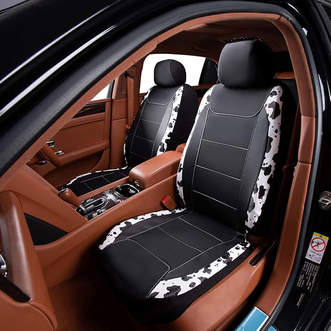 Flying Banner car seat Covers Protects Water Proof Faux Leather Carbon Fiber Fronts Cow Black - Image 2
