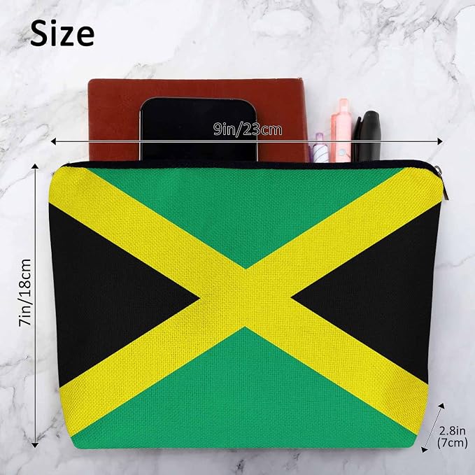 Women Cosmetic Bag Jamaica Flag, National Jamaica Flag Cute Makeup Bag For Purse Cosmetic Travel Bag For Toiletries Makeup Storage Bag Flax Skincare Bag Makeup Pouch Bags Green - Image 4