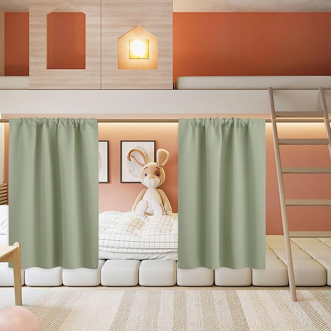 RYB HOME Basement Bathroom Kitchen Cafe Blackout Privacy Window Curtains | Thermal Insulated, Light UV Heat Blocking, Privacy, Short Curtain Tiers for Laundry Room, W34 x L30, Sage Green, 2 Panels by RYBHOME