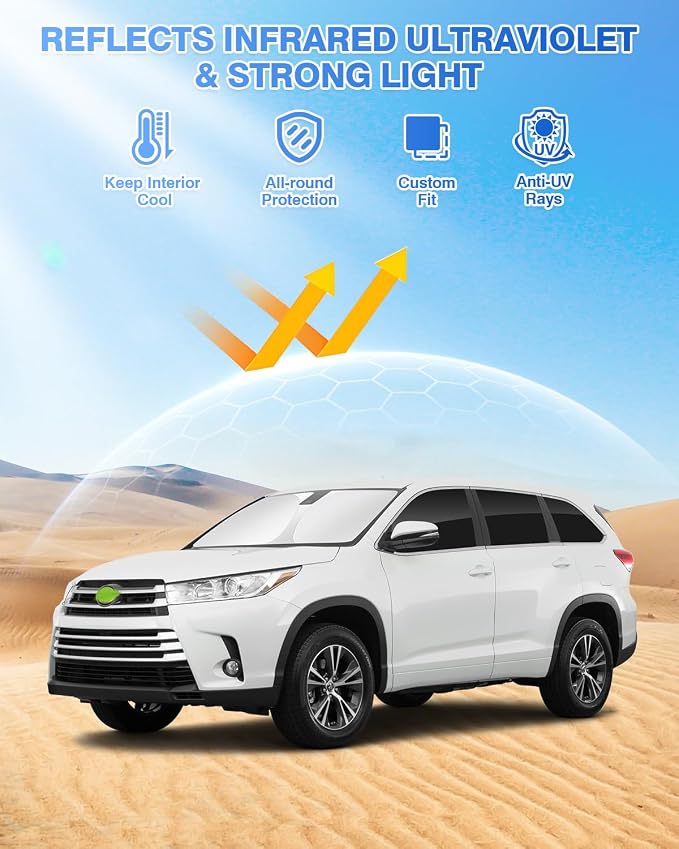 Canvcle Sunshades for Toyota Highlander 2014-2019 Accessories Windshield Sun Shade Side Rear Window Shade Cover Sun Visor Shield Privacy Protection Keep Vehicle Cool Black 8PCS - Image 2