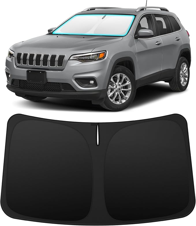 INSAUTO Custom Fit Windshield Sun Shade for Jeep Cherokee 2014-2023 | Foldable Front Window Sunshade Car Accessories, UV & Heat Reflector, Keeps Interior Cool, Includes Storage Bag by INSAUTO
