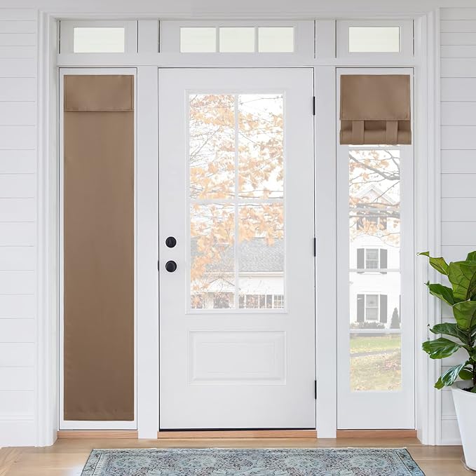 RYB HOME Sidelight Curtains for Front Door, Skinny Narrow Window Curtains | Entry Glass Door Cover, Renter Friendly Blackout Curtains, Adhesive No Drill, Wide 12 inch x Long 69 inch, Mocha, 1 Panel by RYBHOME