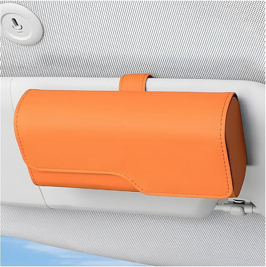 Zpana Sunglass Holder for Car Visor, Leather Auto Eyeglasses Sun Visor Organizer Case with Hidden Magnetic Closure, Auto Protective Glasses Storage Box, Universal for SUV RV Truck (Orange) by Zpana
