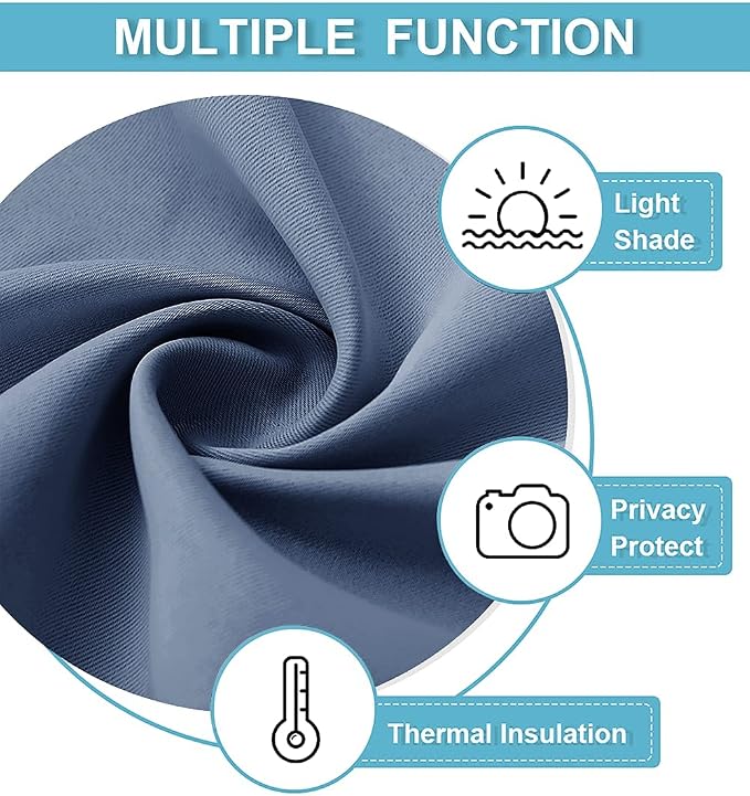 RYB HOME Blackout Curtains for Bedroom Living Room Nursery 72 inches Long | Thermal Insulated, Privacy Protection, Rod Pocket, Drapes for Office Home Theater, W42 x L72, Stone Blue, 2 Panels - Image 6