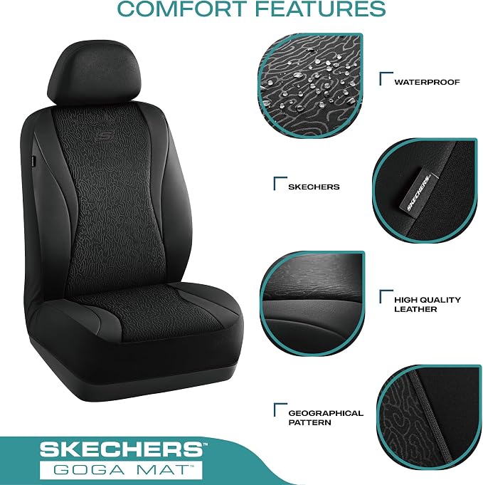 Skechers Car Seat Covers,Leather Seat Covers with GOGA Mat Technology,Waterproof Car Seat Covers Full Sets,Airbag Compatible,Comfort Universal Fit for Most Cars,Vans,Trucks,SUVs,Black - Image 4