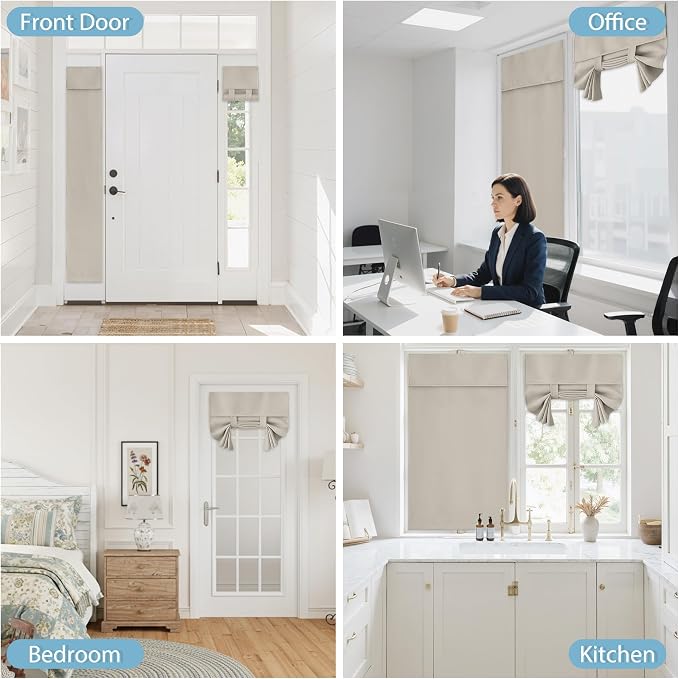 RYB HOME Sidelight Curtains for Front Door, Skinny Narrow Window Curtains | Entry Glass Door Cover, Renter Friendly Blackout Curtains, Adhesive No Drill, Wide 12 inch x Long 69 inch, Natural, 1 Panel - Image 9