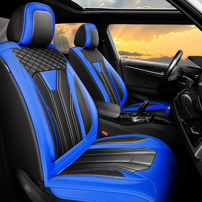 Fit Juke Car Seat Covers Premium Leather for Nissan Juke 2011-2016 2017. Waterproof， Breathable, Scratch-Resistant & All-Weather Seat Cushion Protector（Full Set,Blue&Black by Unknown