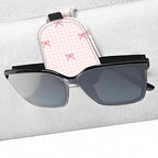 Leather Magnetic Sunglass Holder for Car Sun Visor, Cute Eyeglass Ticket Card Hanger Clip, Universal Auto Interior Accessories for SUV Pickup Truck, Pink Gingham Bow by Unknown