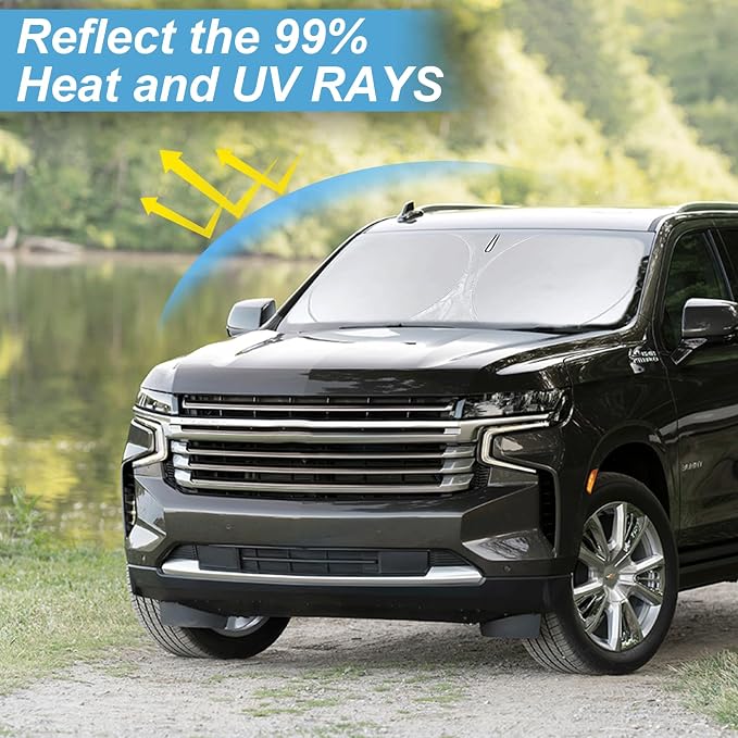 Windshield Sun Shade for Chevy Chevrolet Tahoe 2021-2024 2025 2026 Sunshade | Foldable Front Window Shield Windshield Cover Sun Protector Car Accessories Block UV Rays Heat - Image 2