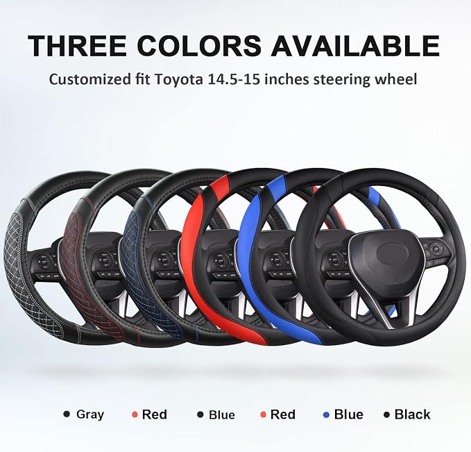 West Llama Customized Auto Car Steering Wheel Cover for Toyota Rav4 Corolla Camry Highlander(Diamond Quilted-Black+Red-Standard Size) - Image 5