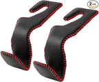 AMVOYOA Car Headrest Hook, Leather Vehicle Back Seat Hanger Storage for Purse Groceries Bag and More, Black&Red, Pack of 2 by AMVOYOA