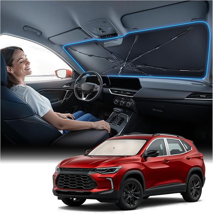 Nmoiss Windshield Sun Shade Umbrella for Trax 2015-2022 & 2024-2026 Accessories, [Vinyl Coating Heat Shield] Protect Car from Sun Rays & Heat Damage Keep Cool and Protect Interior by Nmoiss