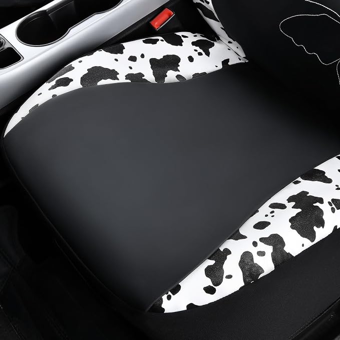Flying Banner Butterfly car seat Covers ful Set Fashion Universal Lady Woman Female Rear Bench Split Colorized (Full Set - Faux Leather, Cow Print) - Image 5