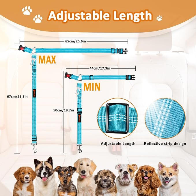 Laqibak Removable Dog Seat Belt Harness for Car, 3 in 1 Pet Seatbelt Leash | Retractable Headrest-Mounted,Restraint & Adjustable Reflective Bungee Dog Seatbelt Tether,Blue - Image 7