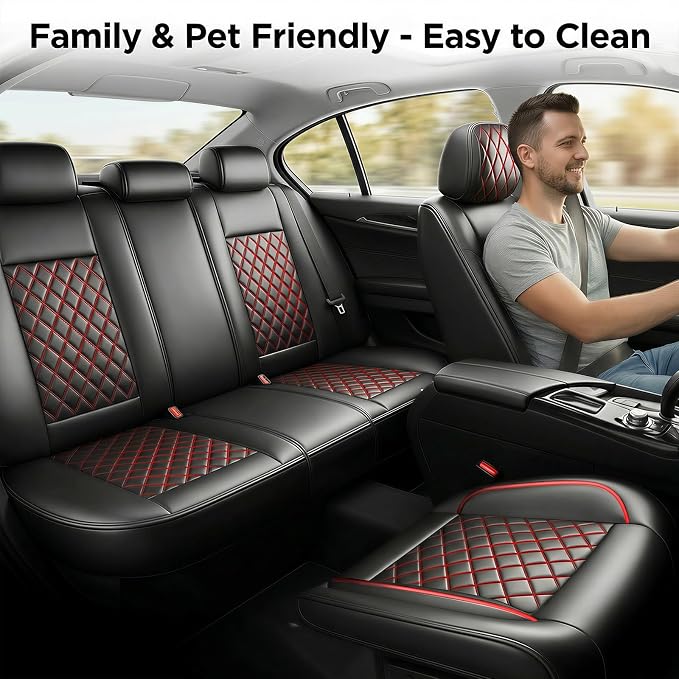 For Subaru Ascent 2019-2025 2026 Car Seat Covers, Front Pair, Redline | Luxury Full Coverage Leather Seat Protectors, Waterproof Breathable, Non-Slip, Easy to Install, Airbag Compatible, All-Season - Image 2