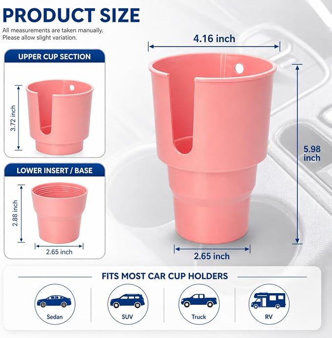 Car Cup Holder Expander for Large Bottles, Fits 32 oz to 40 oz Water Bottles and Handle Mugs, Secure Base for Most Vehicle Cup Holders, Durable ABS, Easy to Install, Durable ABS (Pink) - Image 2