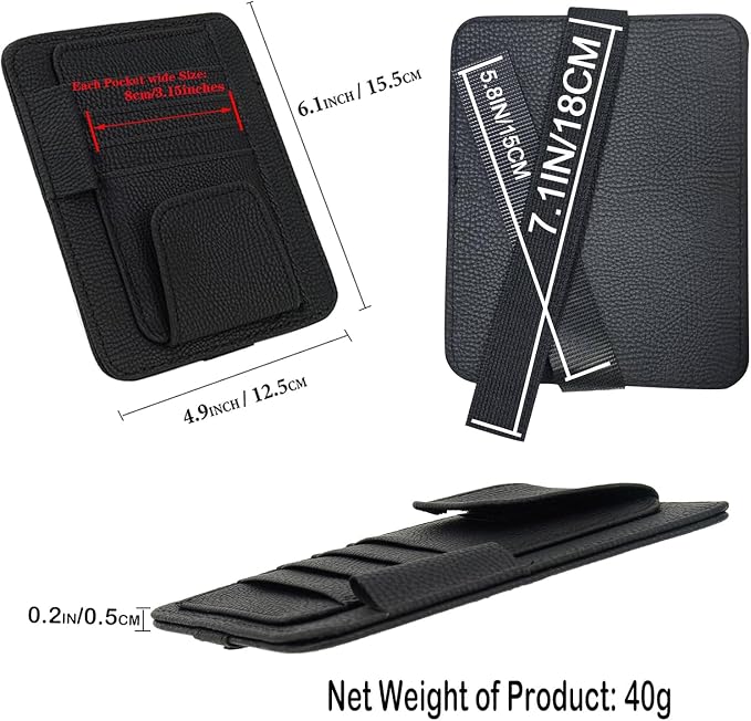 Small Leather Sun Visor Organizer for Car and Truck - Sunglass Holder, Card Sleeve Pocket, Document Holder for Registration, Driving License, Insurance, Pen, Chapstick - Image 5
