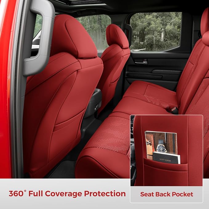 DiffCar® Seat Covers for Toyota Tacoma 2026 2025 2024 Double Cab(Gas Only), Full Set Faux Nappa Leather Truck Accessories for Tacoma 4th Gen, Car Seat Protectors Custom Fit for Tacoma Seat, Red Camo - Image 6