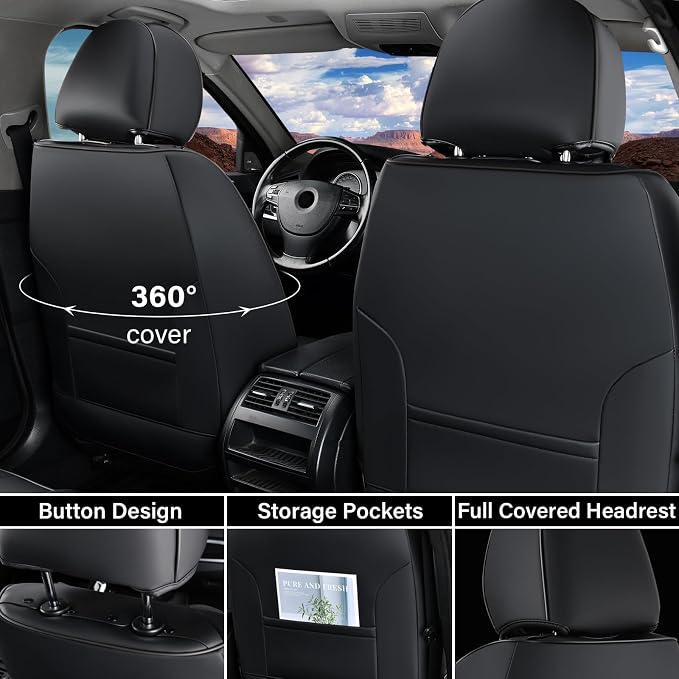 Coverado Seat Covers, Car Seat Covers Front Seats, Car Seat Cover, Car Seat Protector Waterproof, Car Seat Cushion Nappa Leather, Black Seat Covers for Cars Carseat Cover Universal Fit for Most Cars - Image 2