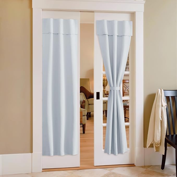 NICETOWN Greyish White French Door Curtains 72 Inches Long for Door Window | Self Adhesive Portable Blackout Thermal Insulated Window Curtain for Bedroom Living Room, 1 Panel, 26" x 72" by NICETOWN