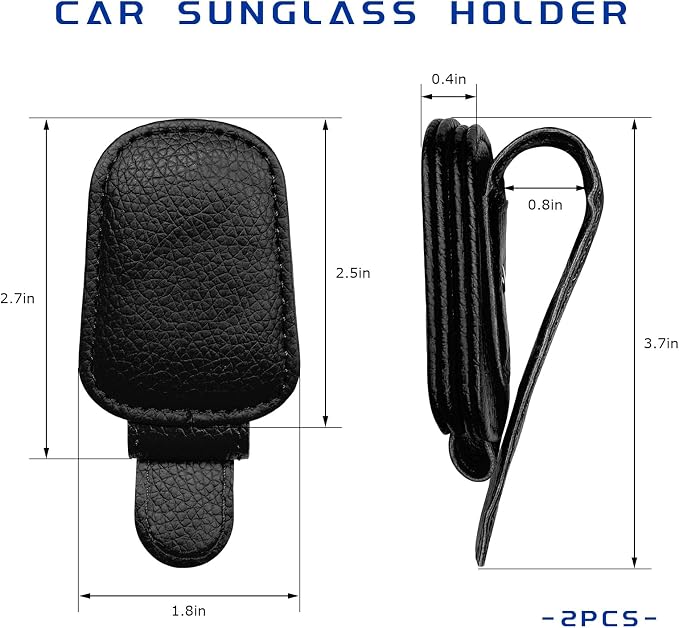 2 PCS Sunglass Holder for Car, Magnetic Leather Glasses Holder Auto Ticket Card Clip, Sun Visor Eyeglass Hanger Interior Accessories for Sedan Truck SUV, Car Accessories (Black) - Image 2