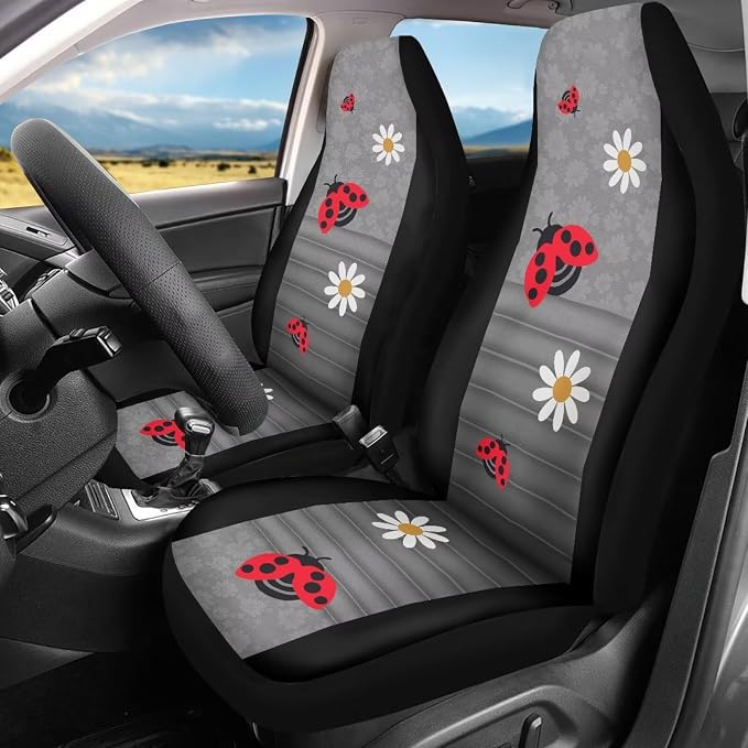 Ladybug Daisy Front Seat Covers for Cars Decorative Front Bucket Seat Cover Lightweight Automotive Seat Cushion Covers for SUV Vans Sedans Trucks - Image 2