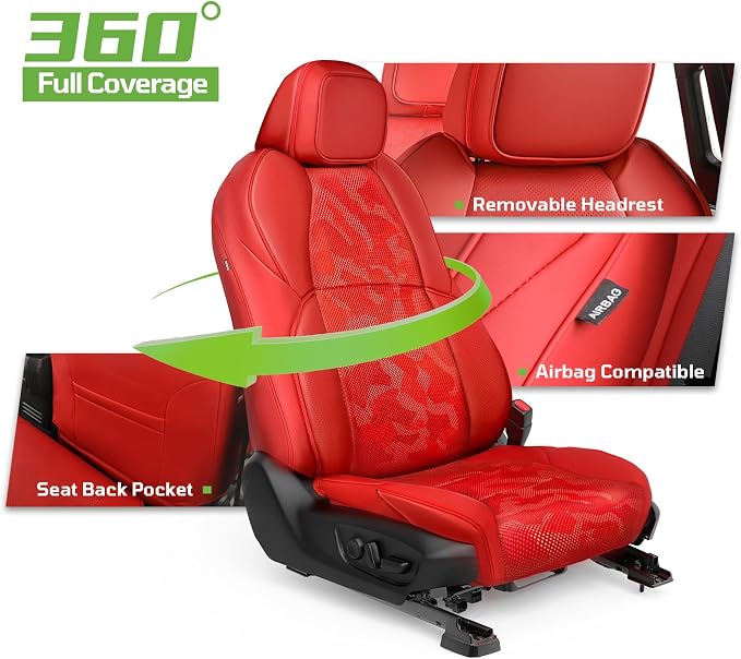 Car Seat Covers Fit for Toyota Tacoma 2024-2026 Double/Crew Cab,Red | Custom Faux Leather Full Set,Waterproof & Wear-Resistant Seat Cover,Fits Tacoma 4th Gen SR,SR5,TRD Sport,TRD Off-Road,Limited - Image 5