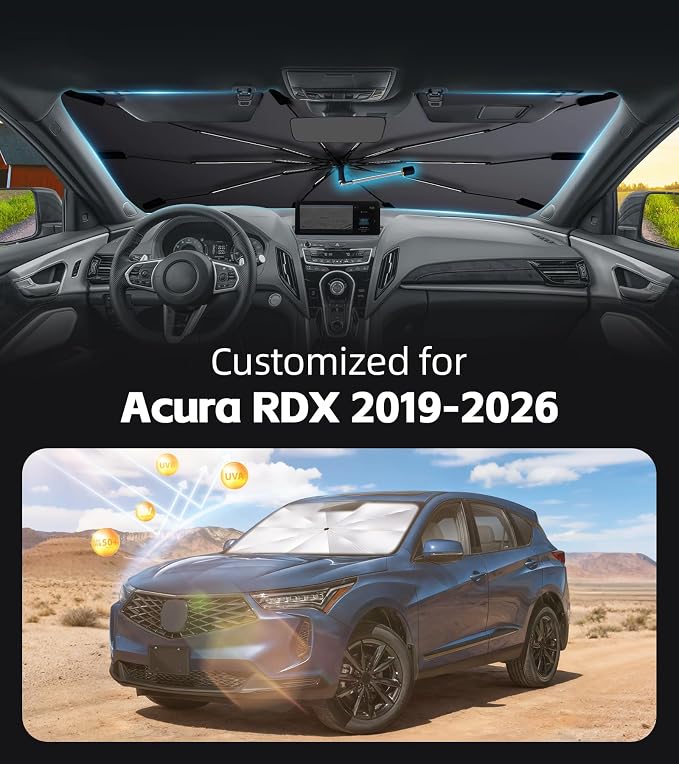 Windshield Sun Shade for Acura RDX 2019-2026 with 360° Rotating Shaft | Custom Fit Umbrella Sunshade for UV Blocking, Interior Heat Protection, Easy Storage, UPF 50+ Cool Windshield Cover - Image 2