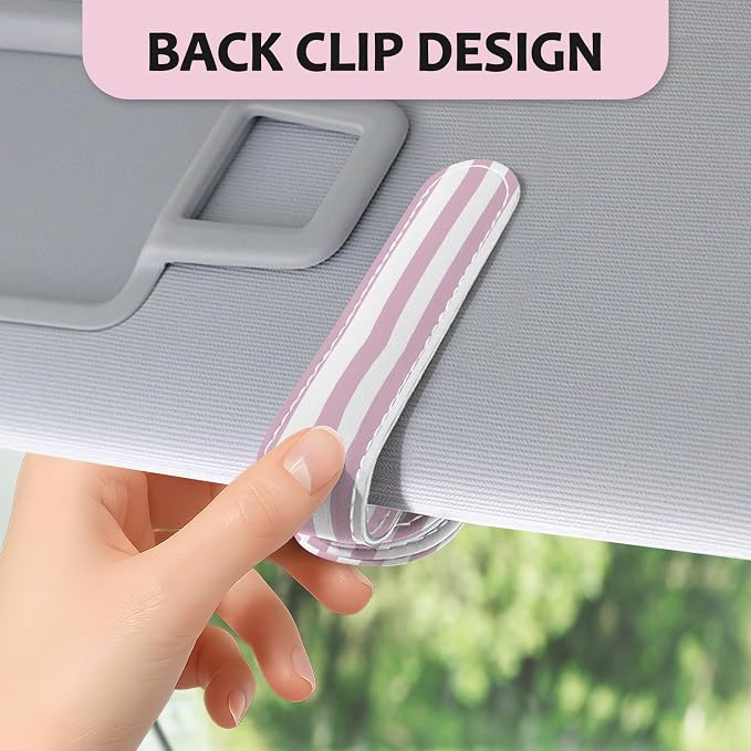 2 Pack Magnetic Leather Sunglass Holder, Universal Magnetic Car Eyeglass Hanger Clip for Different Size Eyeglasses, Car Visor Accessories (Pink Stripes) - Image 4