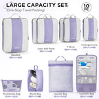 OlarHike 10 Set Compression Packing Cubes for Travel Essentials,Compressible Expandable Space Saver Bags for Organizing Clothes,Luggage Suitcase Garment Bags with Over 1000 pcs Mesh Holes(Purple Gray) - Image 2