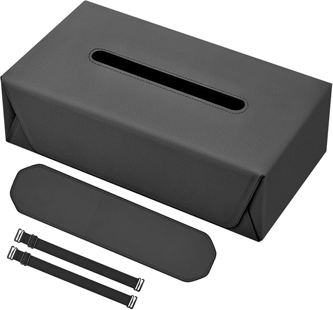 Car Tissue Holder with Magnetic & Strap Mount, Black, 1 Pack | PU Faux Leather, For Sun Visor, Seat Back, Console, Refrigerator, Fits Standard Tissue Packs by HALOYiVGO