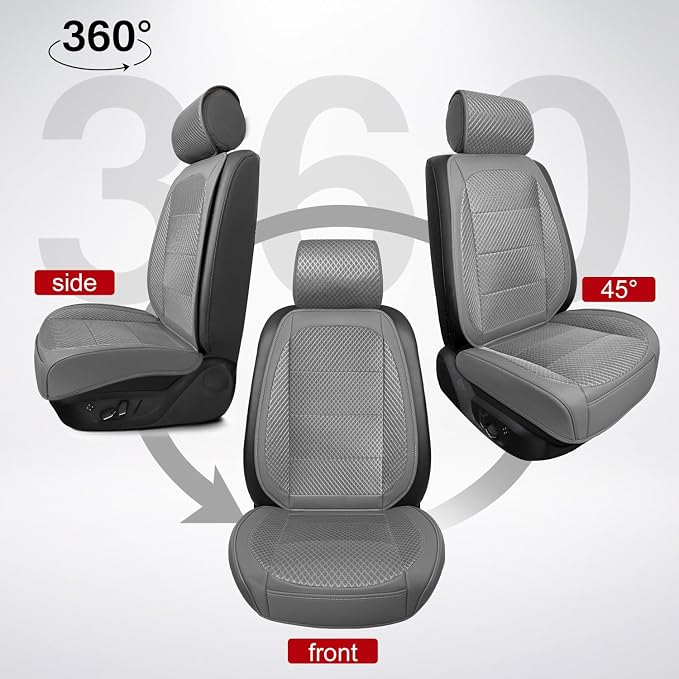2 Pack Gray Ventilated Cooling Car Seat Covers for Summer | 3D Air Mesh, PU Leather, Breathable, with Storage pocket, Non-slip, Universal Fit for Car Truck SUV, Easy to Install - Image 9