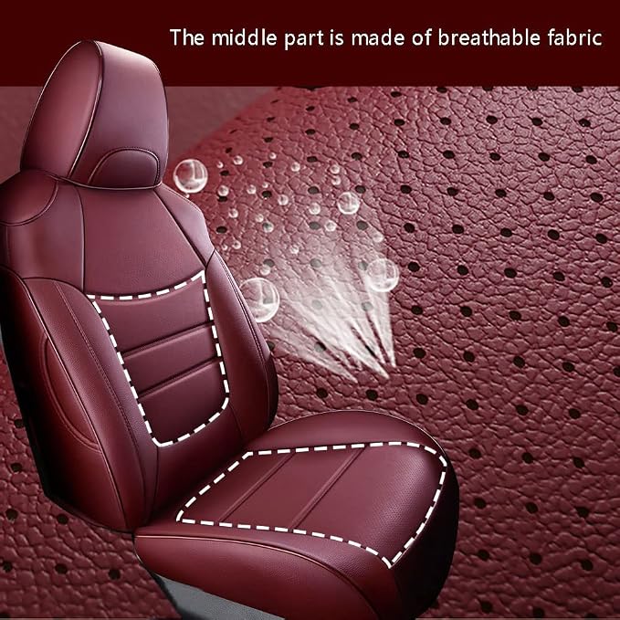 CocheFamilia Custom Fit RAV4 Car Seat Covers for Select Toyota RAV4 2019 2020 2021 2022 2023 2024 2025 LE,XLE,XLE Premium,Limited - Full Set,Leather(Burgundy) - Image 3