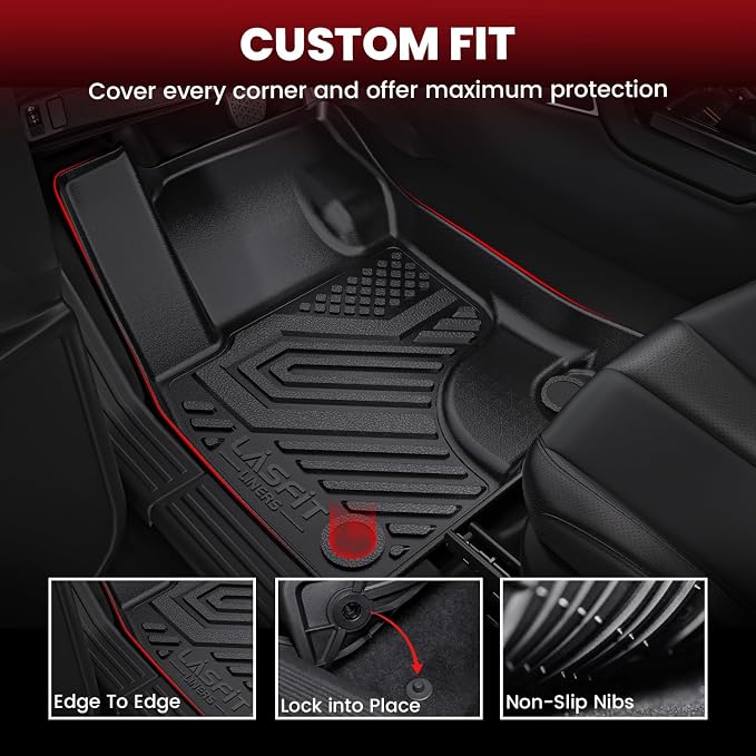LASFIT Floor Mats for Ford Escape Gasoline 2020-2026(NOT for Hybrid Models) | Cargo Liner All Weather Protector TPE Custom Fit Car Floor Liners, 1st & 2nd Row & Trunk Set, 4PCS Black - Image 3