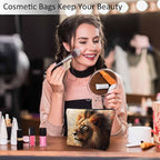 Makeup Bag Lion Makeup Bags For Purse Pouch, Wildlife Forest King Lion Travel Toiletry Bag Cosmetic Bag Makeup Bags Flax Makeup Organizer Bag Pencil Pouch For Man Woman, Brown - Image 2