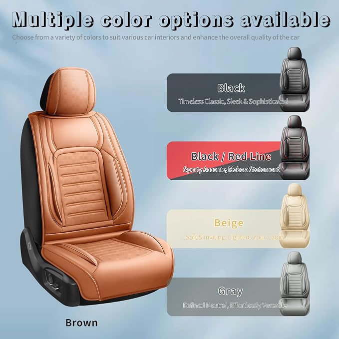 Fit Venza Car Seat Covers for Toyota Venza 2009-2025 2026 -Premium Leather, Waterproof，Breathable，All-Weather Seat Cushion Protecto & Airbag Compatible, 2 Front Seat Brown - Image 5